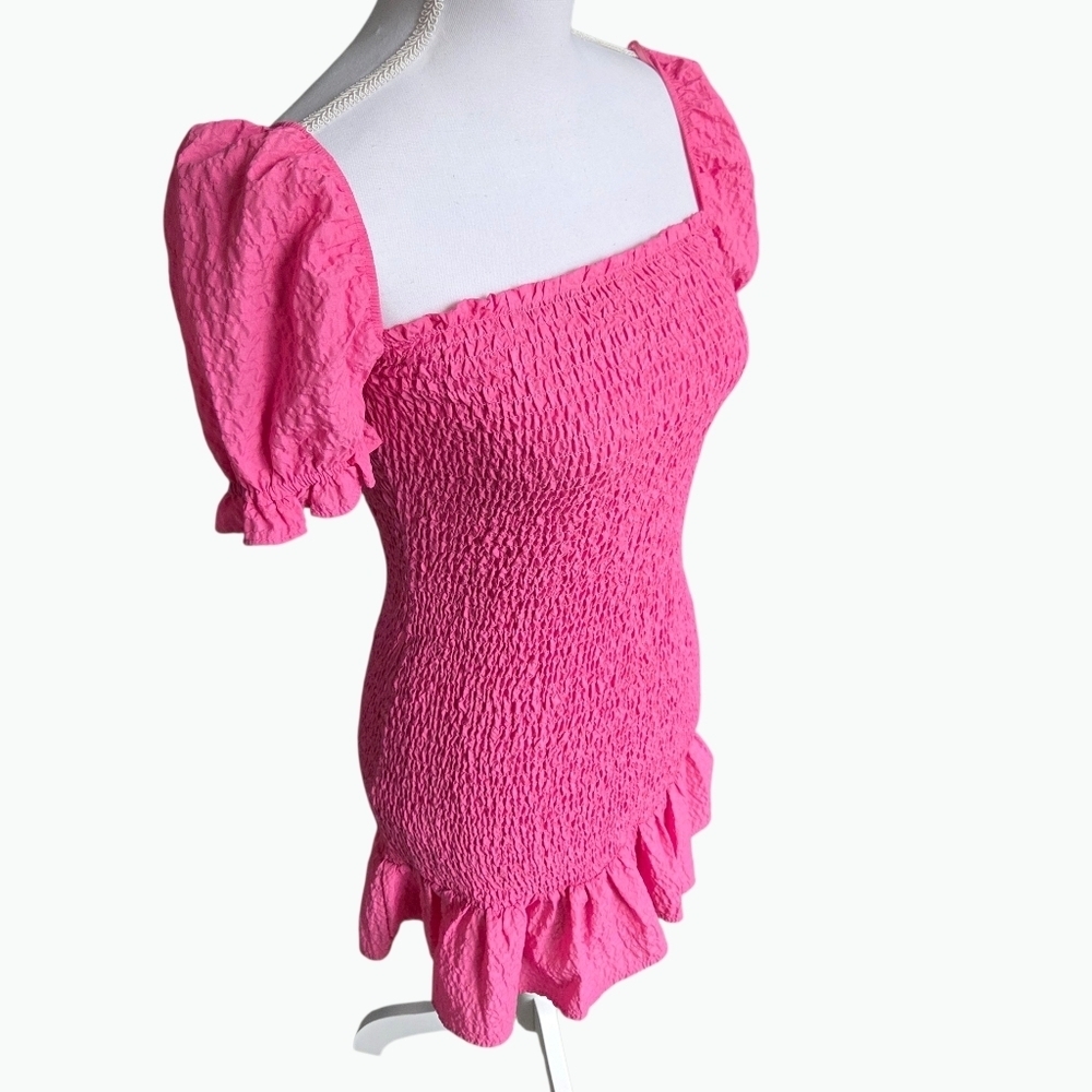 Zara Smocked Ruffle Mini Dress Pink XSmall - Picture 3 of 6